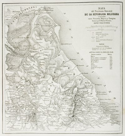 Map of the eastern territories of the Republic of Mexico as they were in 1862, from 